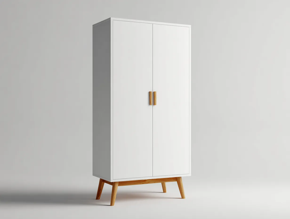 Armadio a 2 ante-legno-80x50x180 cm-bianco-marrone-design scandinavo-Bamboomyloft