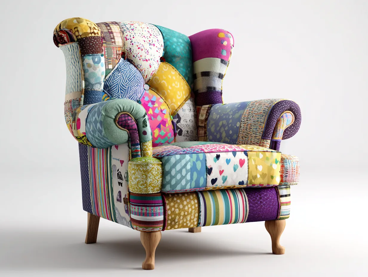 Poltrona a orecchioni - tessuto - 87x95x114 cm - multicolore - design patchwork-Bamboomyloft