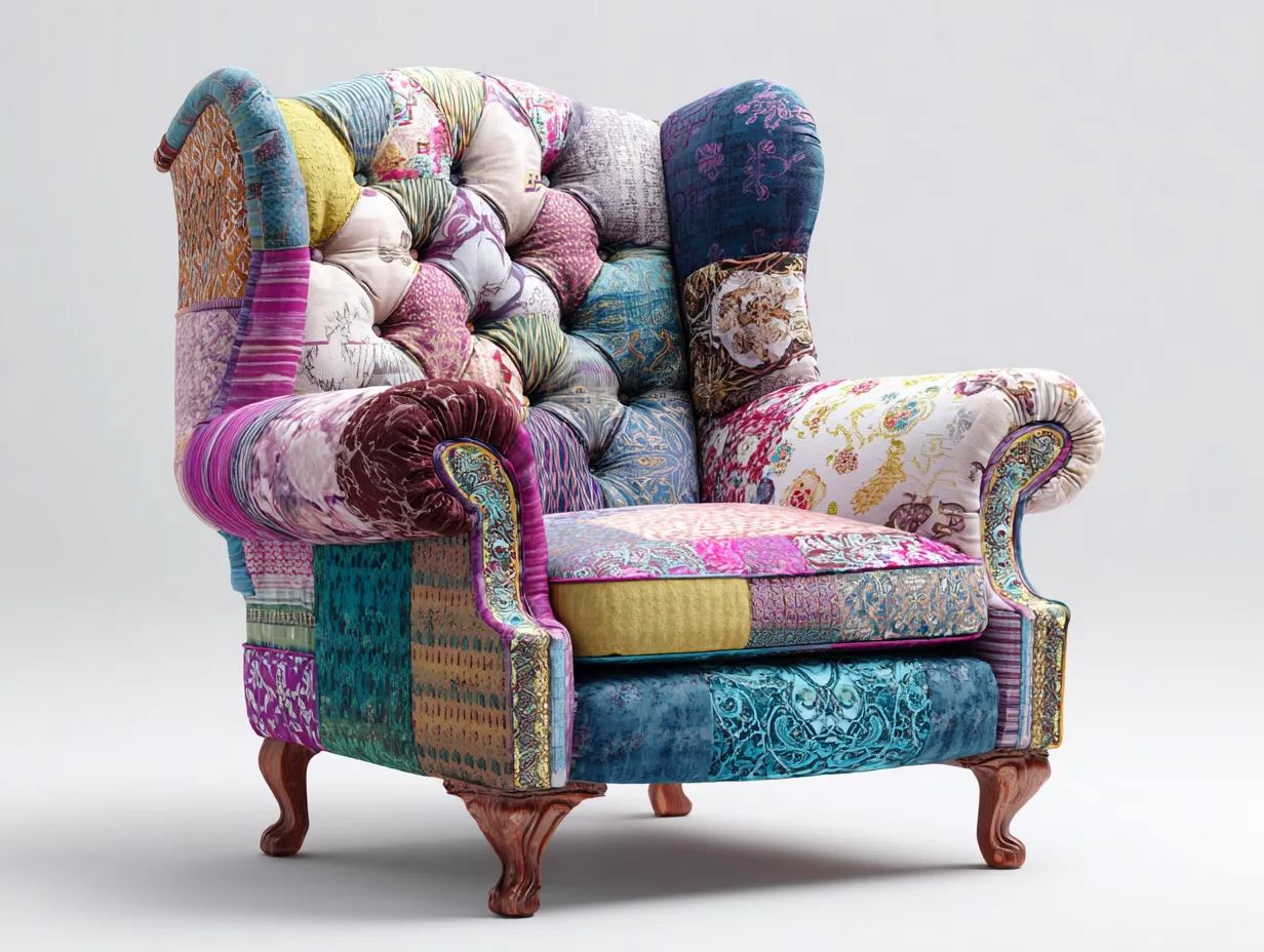 Poltrona a orecchioni - tessuto - 86x94x113 cm - multicolore - design patchwork-Bamboomyloft