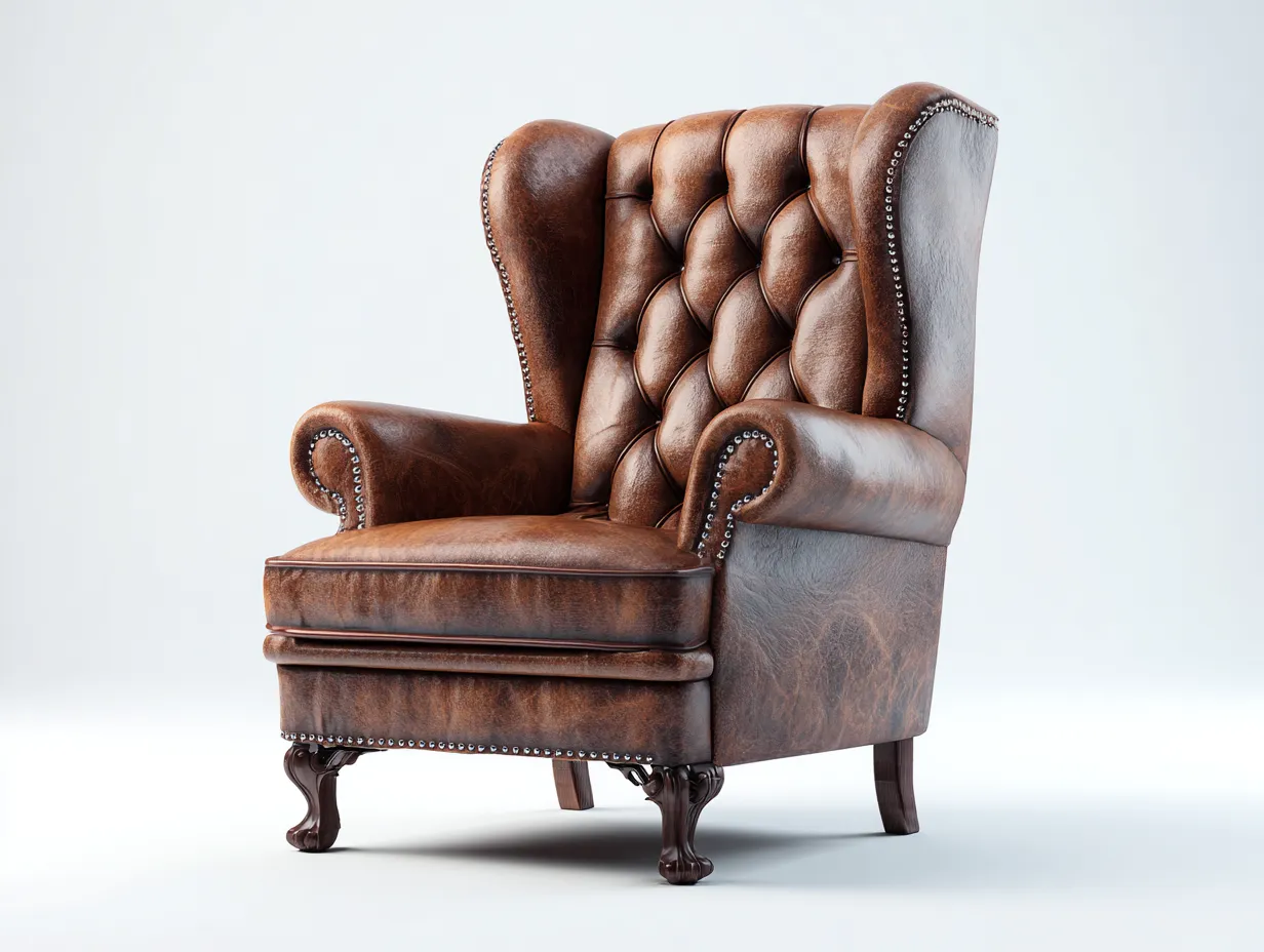 Poltrona a orecchioni - pelle - 81x89x107 cm - marrone - design classico-Bamboomyloft