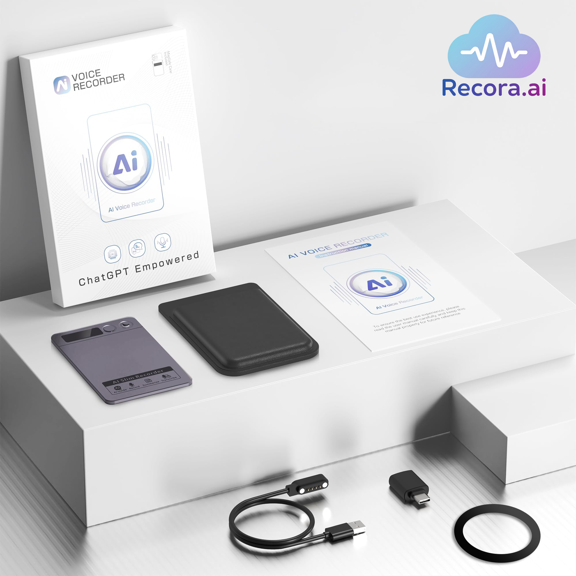 Recora KP70 AI Voice Recorder - 118 Languages & AI Summary, Ultra-Thin Portable Design