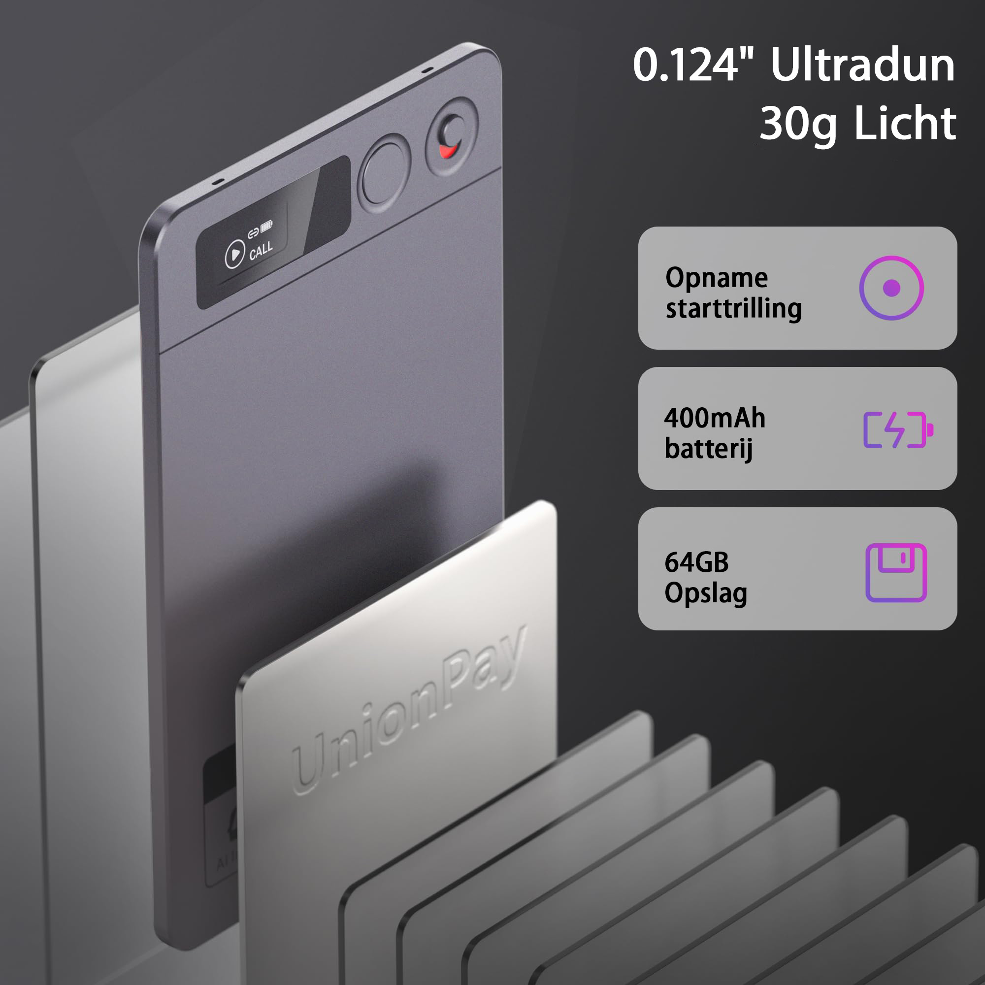 Recora KP70 AI-spraakrecorder - 118 Talen & AI-samenvatting, Ultradun draagbaar ontwerp