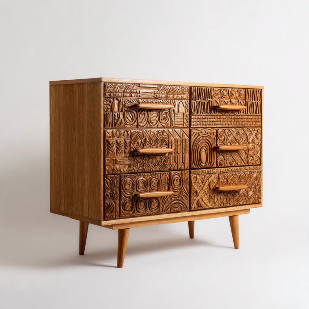 Commode en bois sculpté 110x85x45 cm - Marron - Design artistique