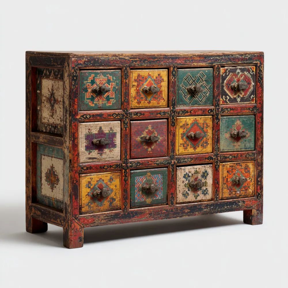 Commode en bois avec tiroirs 103x43x82 cm – Multicolore – Style bohème rustique