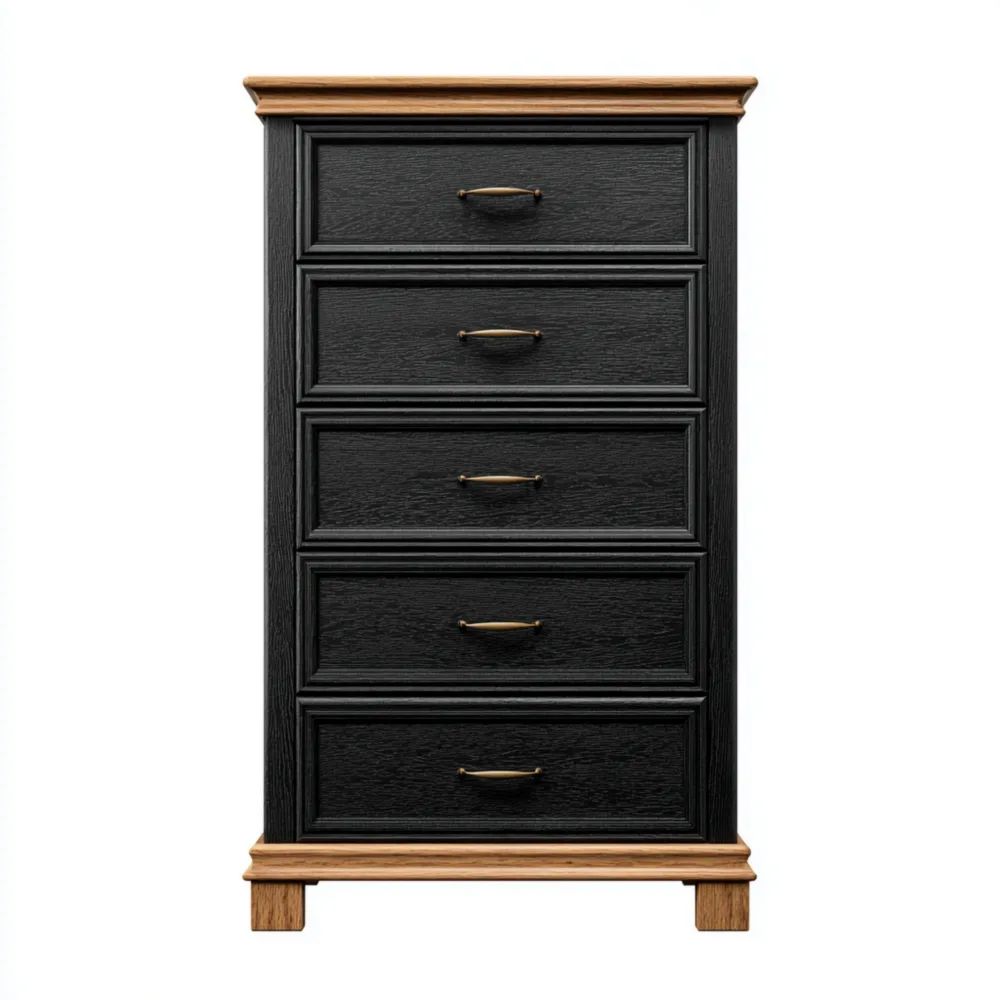 Commode Chambre Bois Noir/Chêne 80x40x120 cm Cinq Tiroirs - Rangement Moderne
