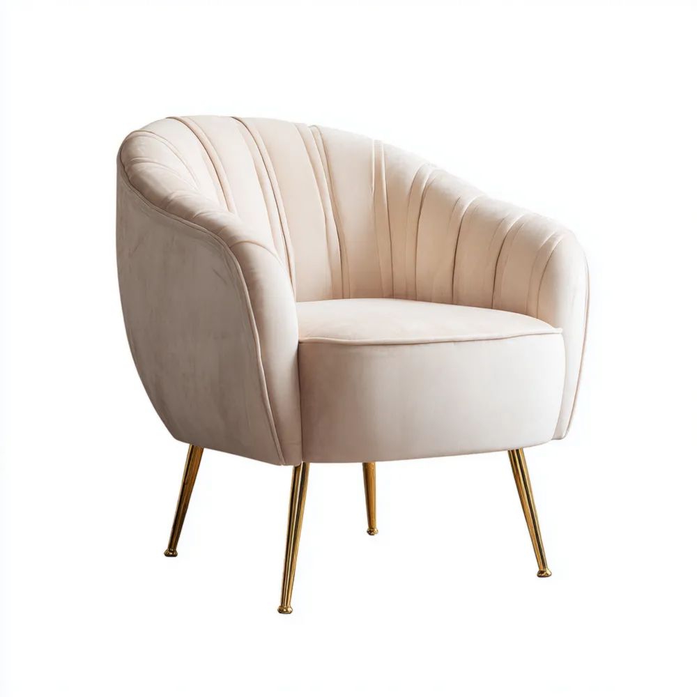 Fauteuil en velours 75x80x85 cm - Beige - Design contemporain