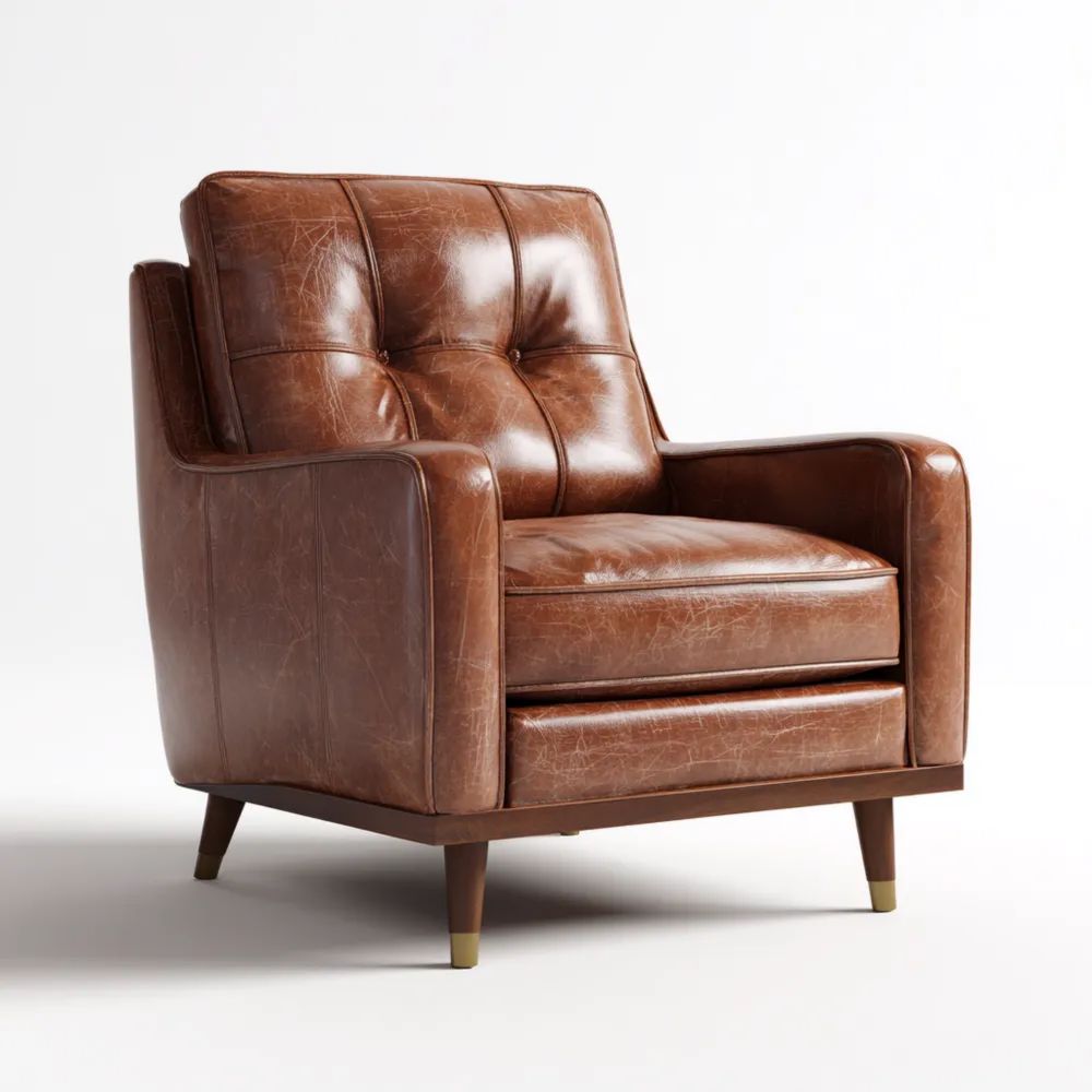 Fauteuil en cuir Marron 90x85x90 cm - Design classique