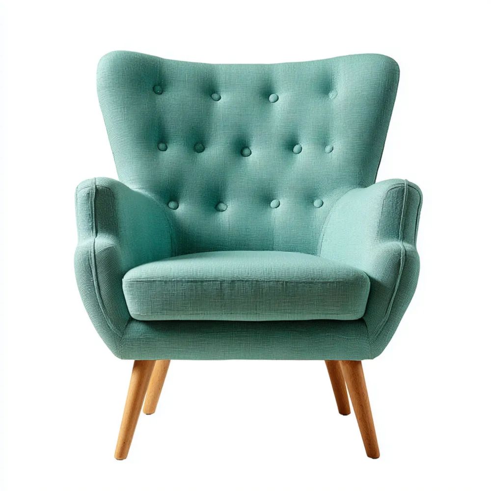 Fauteuil design moderne 75x80x90 cm en tissu – Turquoise - Pieds en bois