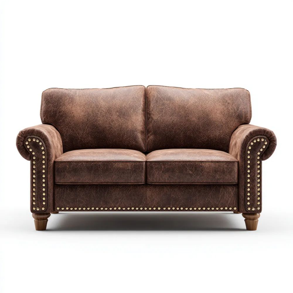 Canapé deux places cuir synthétique 150x85x90 cm – Marron – Style classique