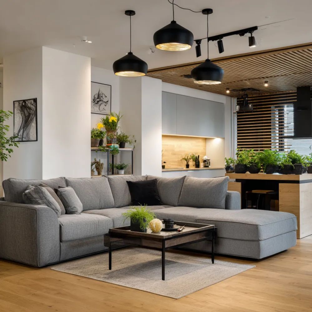 Ensemble de canapés d'angle tissu 300x200x80 cm - Gris Clair - Design Moderne