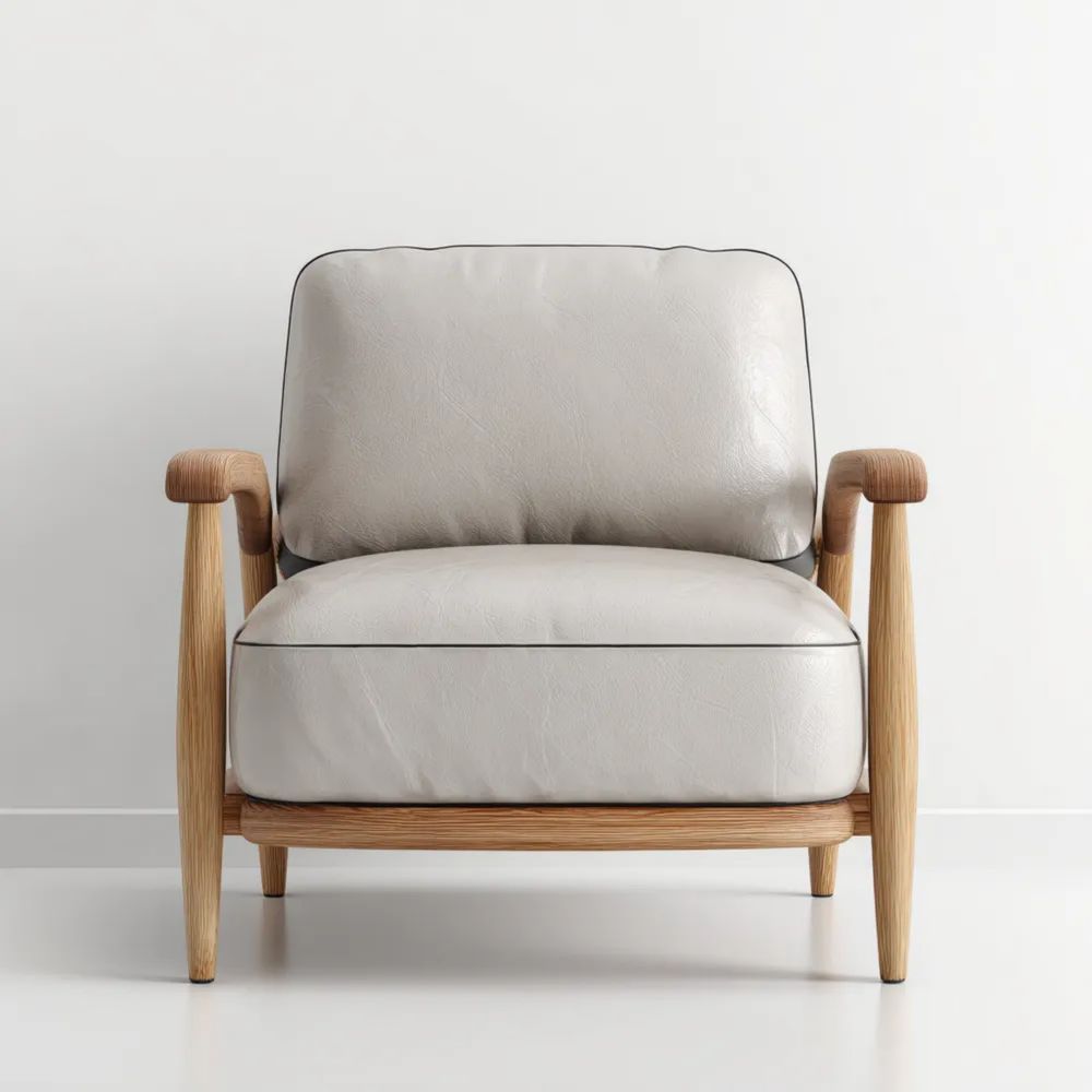 Fauteuil en cuir 80x85x75 cm - Blanc cassé - Design scandinave