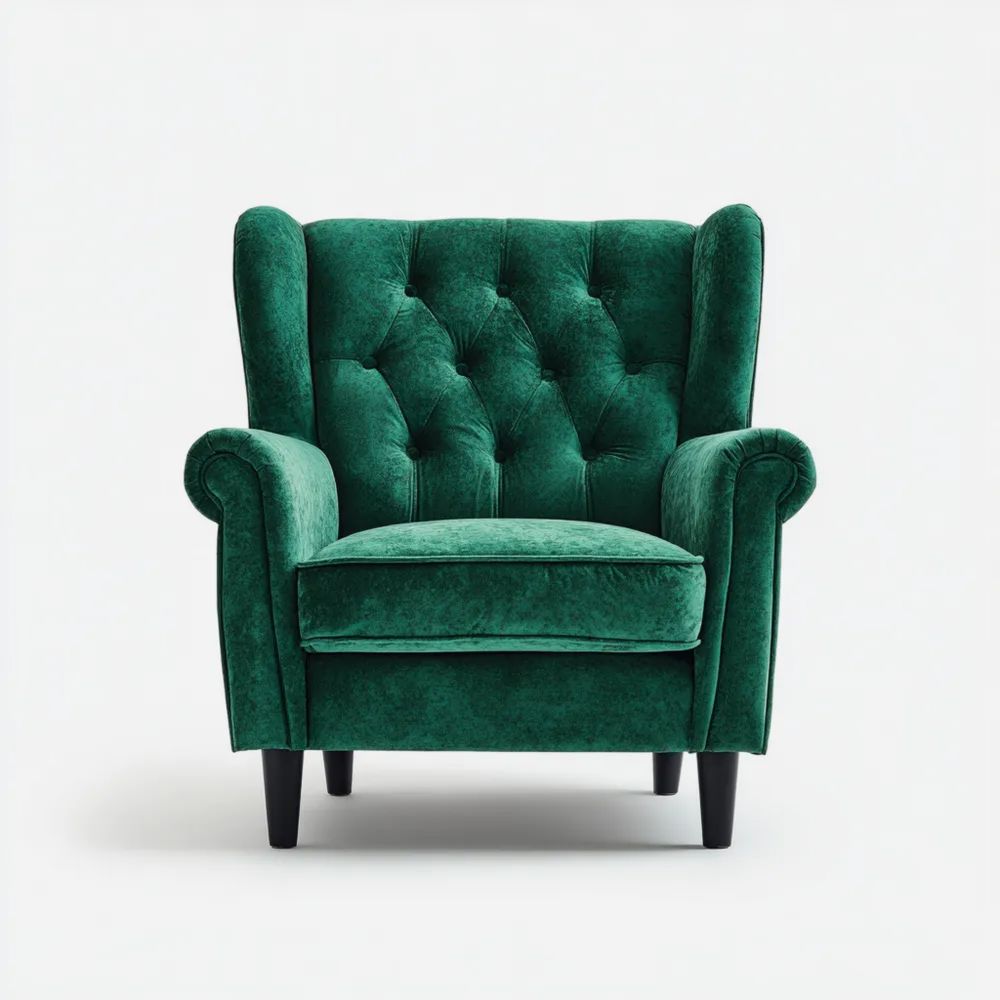 Fauteuil en velours 85x90x105 cm - Vert Émeraude - Style classique