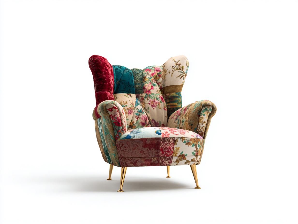 Fauteuil tapissé tissu patchwork 80x85x105 cm - Multicolore - Design vintage pour salon-Dengetbase