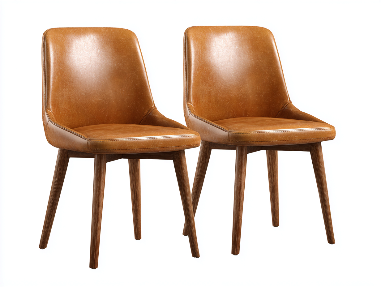 Chaise de salle à manger en cuir synthétique 46x54x84 cm - camel - style contemporain-Dengetbase