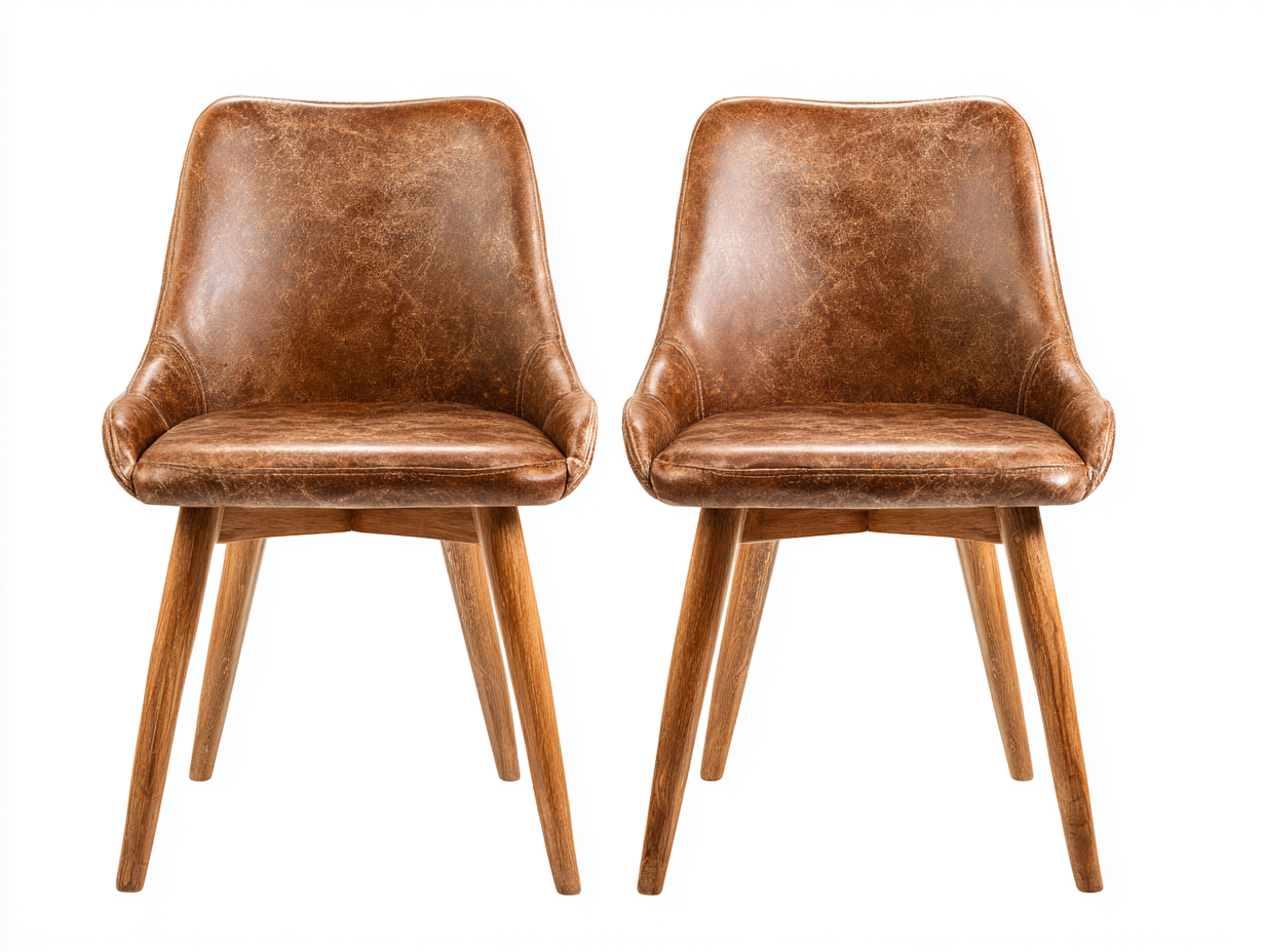 Chaise de salle à manger revêtement effet cuir 55x55x80 cm - marron - style vintage pour salle à manger-Dengetbase