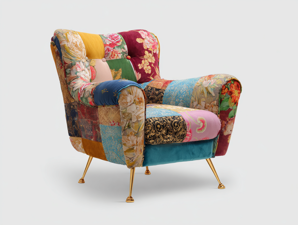 Fauteuil tissu patchwork rembourré 85x80x95 cm - Multicolore - Style artistique décoratif-Dengetbase