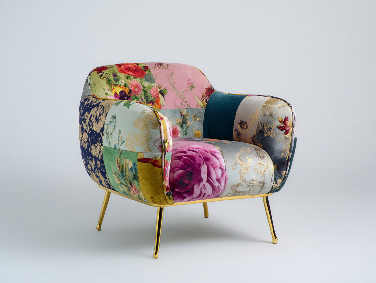 Fauteuil en tissu patchwork 75x70x80 cm - multicolore - style artistique pour intérieur-Dengetbase
