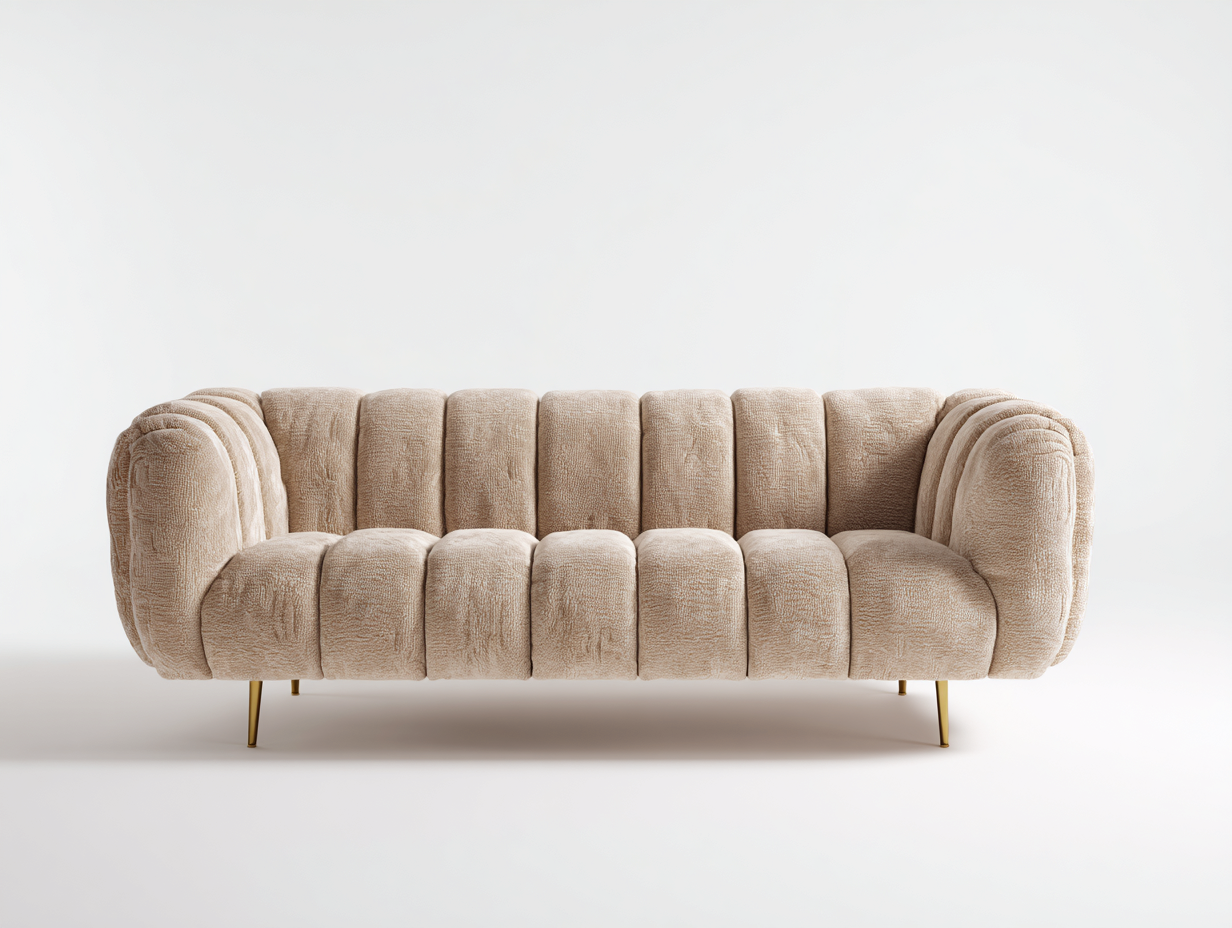 Canapé 3 places tissu texturé 220x90x75 cm - beige - style contemporain pour salon-Dengetbase