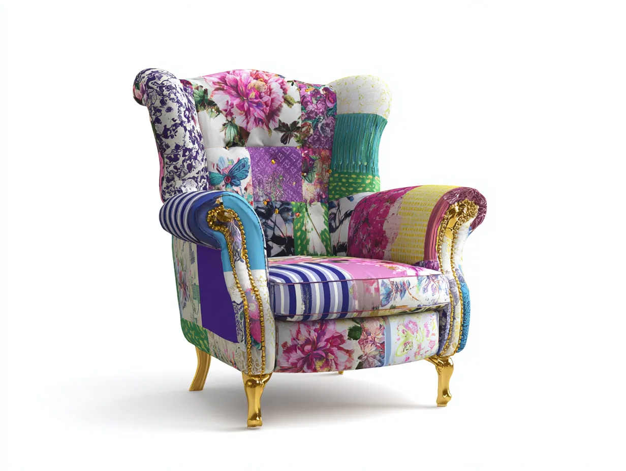 Fauteuil en tissu patchwork 80x85x105 cm - multicolore - style baroque pour salon-Dengetbase