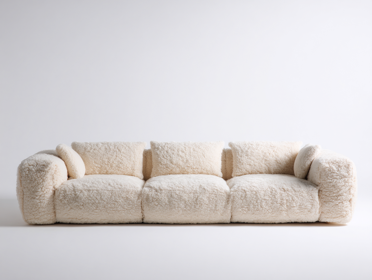 Canapé 3 places en tissu bouclé 230x95x80 cm - écru - design contemporain pour salon-Dengetbase