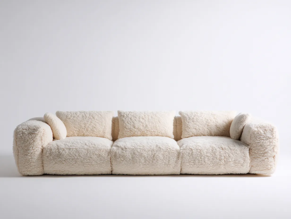 Canapé 3 places en tissu bouclé 230x95x80 cm - écru - design contemporain pour salon-Dengetbase