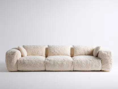 Canapé 3 places en tissu bouclé 230x95x80 cm - écru - design contemporain pour salon-Dengetbase