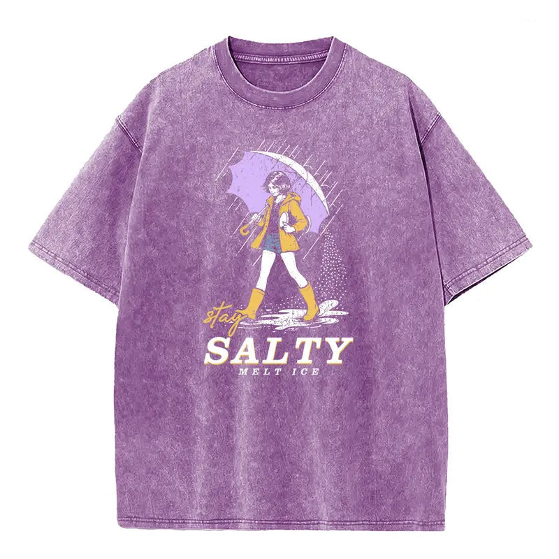 Dorawear™  Stay Salty Vintage Wash Tee – Oversized Coastal Girl Shirt