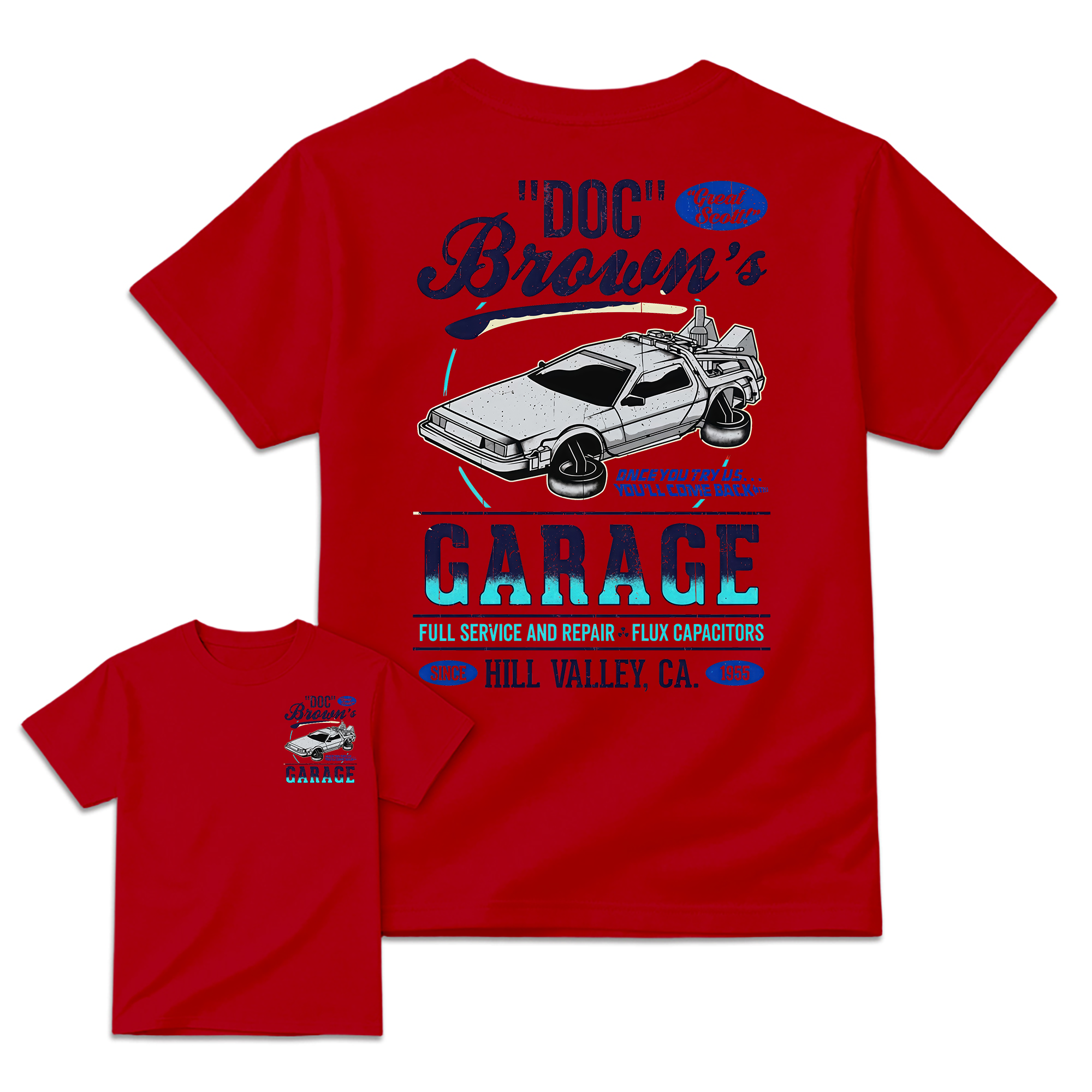 "Great Scott!" Doc Brown's Garage Time Machine Graphic T-Shirt