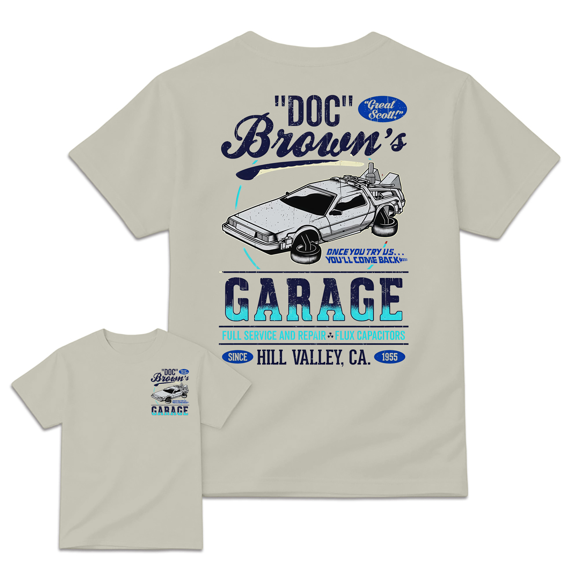 "Great Scott!" Doc Brown's Garage Time Machine Graphic T-Shirt