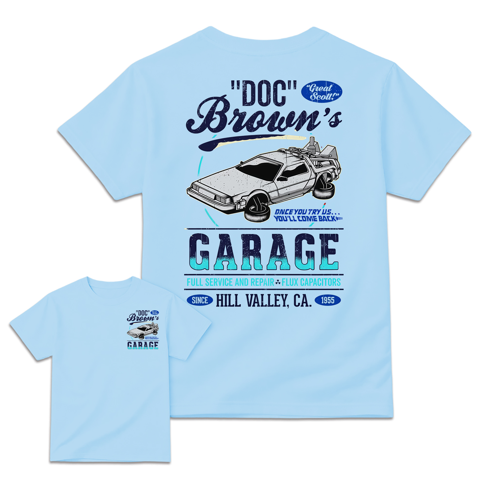 "Great Scott!" Doc Brown's Garage Time Machine Graphic T-Shirt
