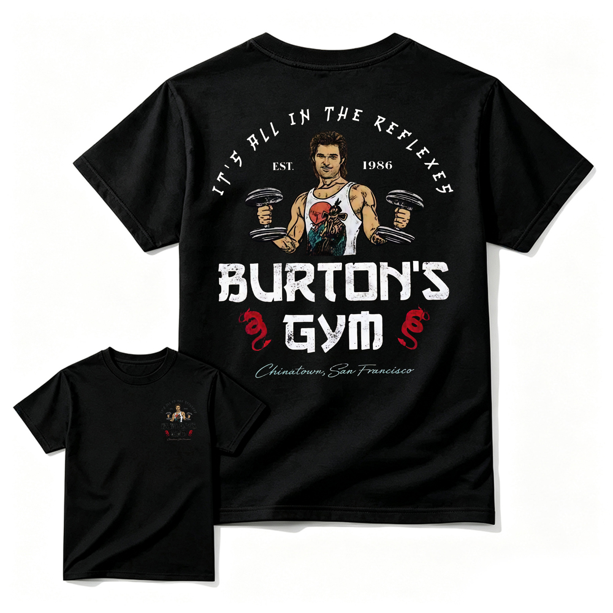 J4ck Burt0n T-Shirt, Burt0n's Gym "It's All In The Reflexes" Graphic Tee, Vintage 80s Action Movie Tribute