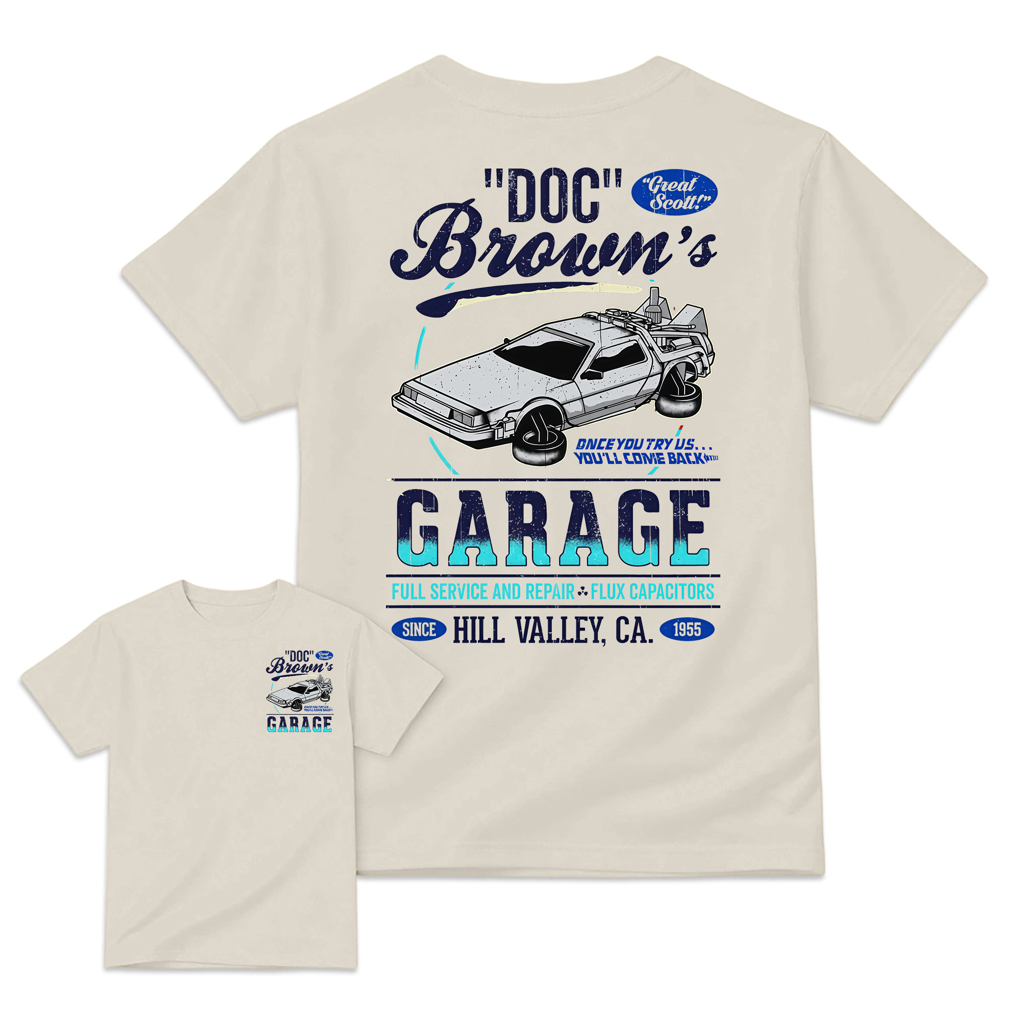 "Great Scott!" Doc Brown's Garage Time Machine Graphic T-Shirt