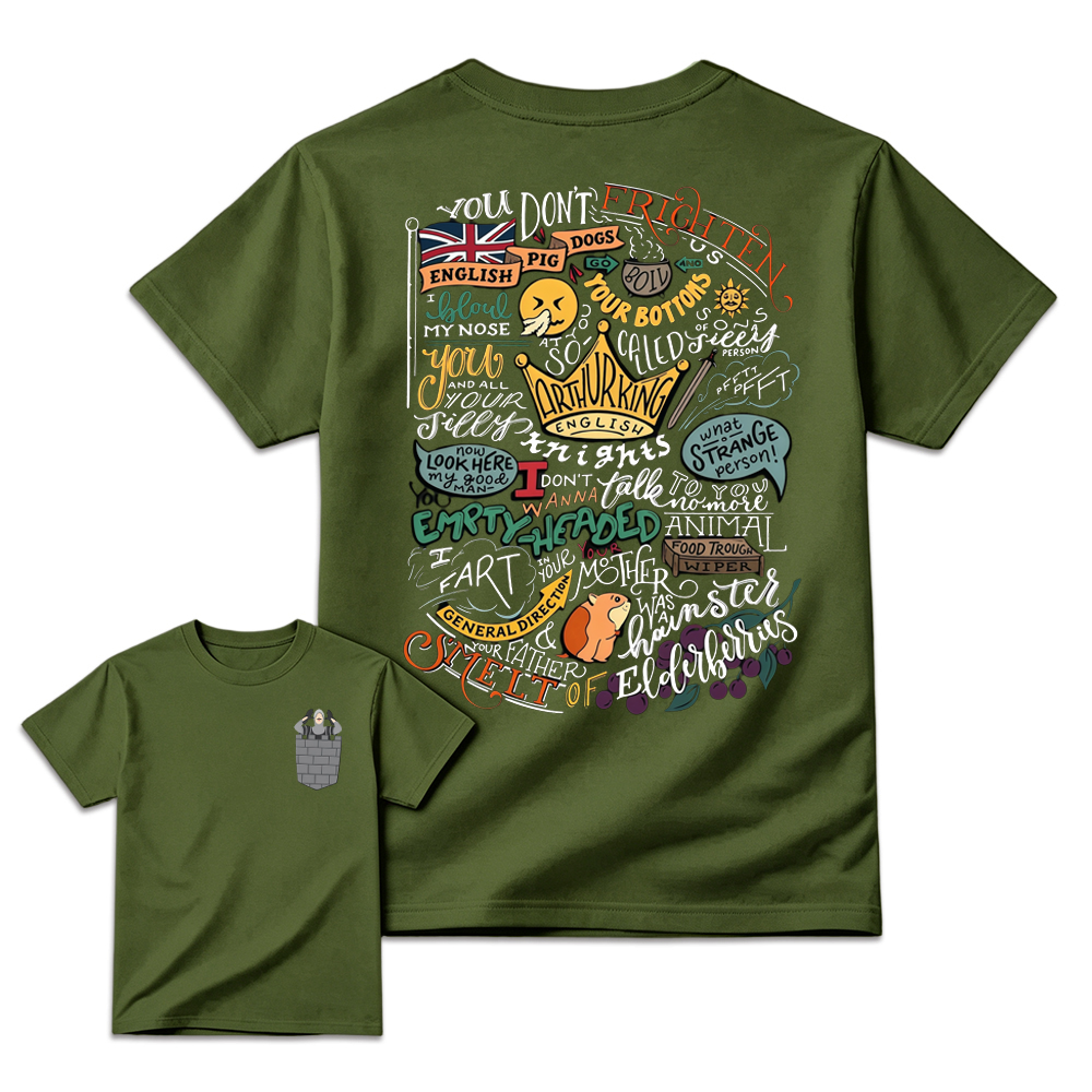 Monty.Python. Classic Comedy Quote T-Shirt, French Taunt Castle Scene Tee