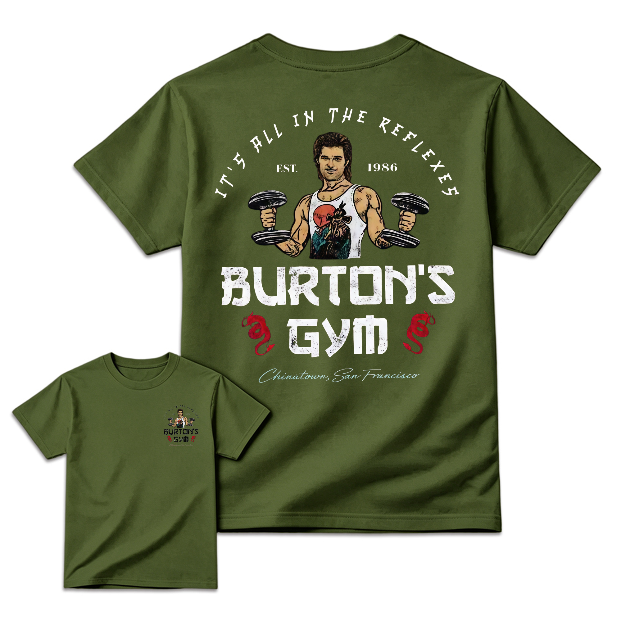 J4ck Burt0n T-Shirt, Burt0n's Gym "It's All In The Reflexes" Graphic Tee, Vintage 80s Action Movie Tribute