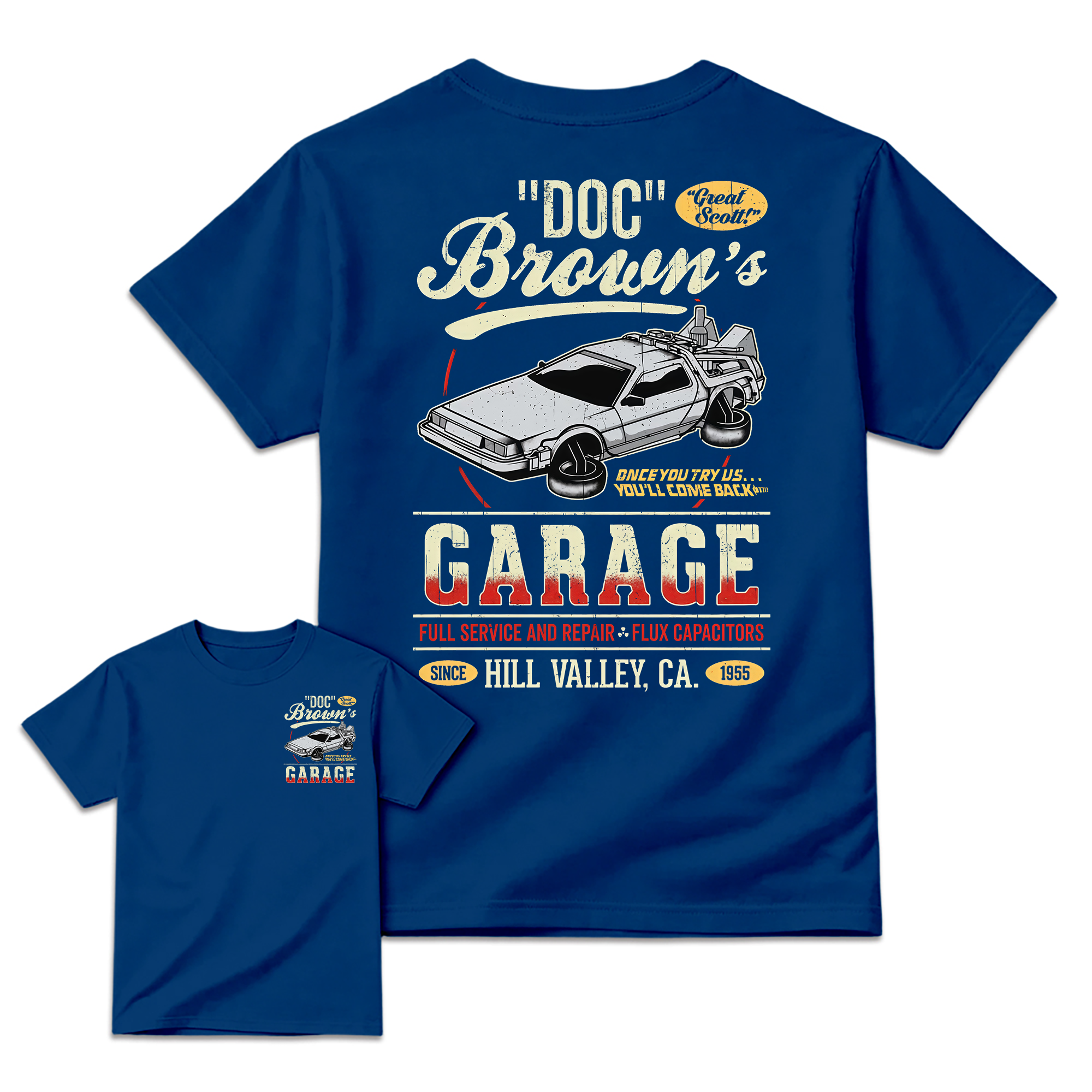 "Great Scott!" Doc Brown's Garage Time Machine Graphic T-Shirt