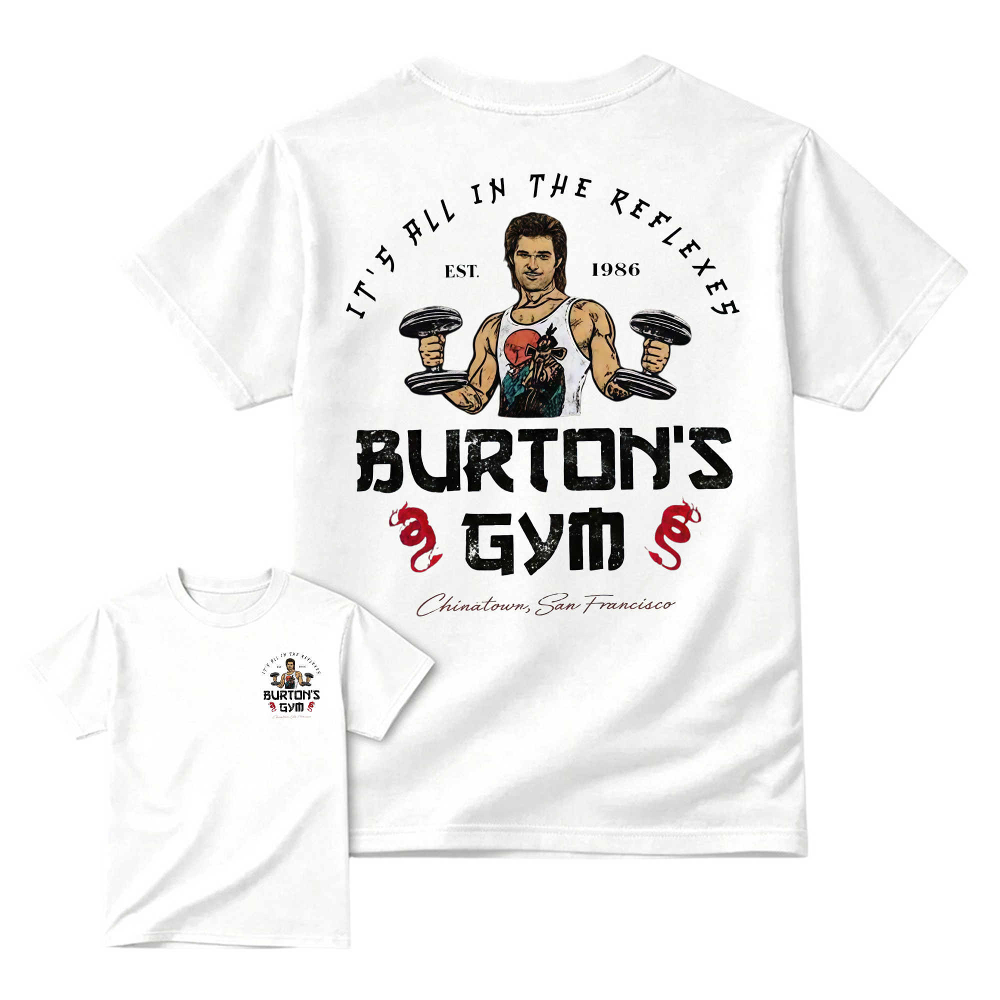 J4ck Burt0n T-Shirt, Burt0n's Gym "It's All In The Reflexes" Graphic Tee, Vintage 80s Action Movie Tribute
