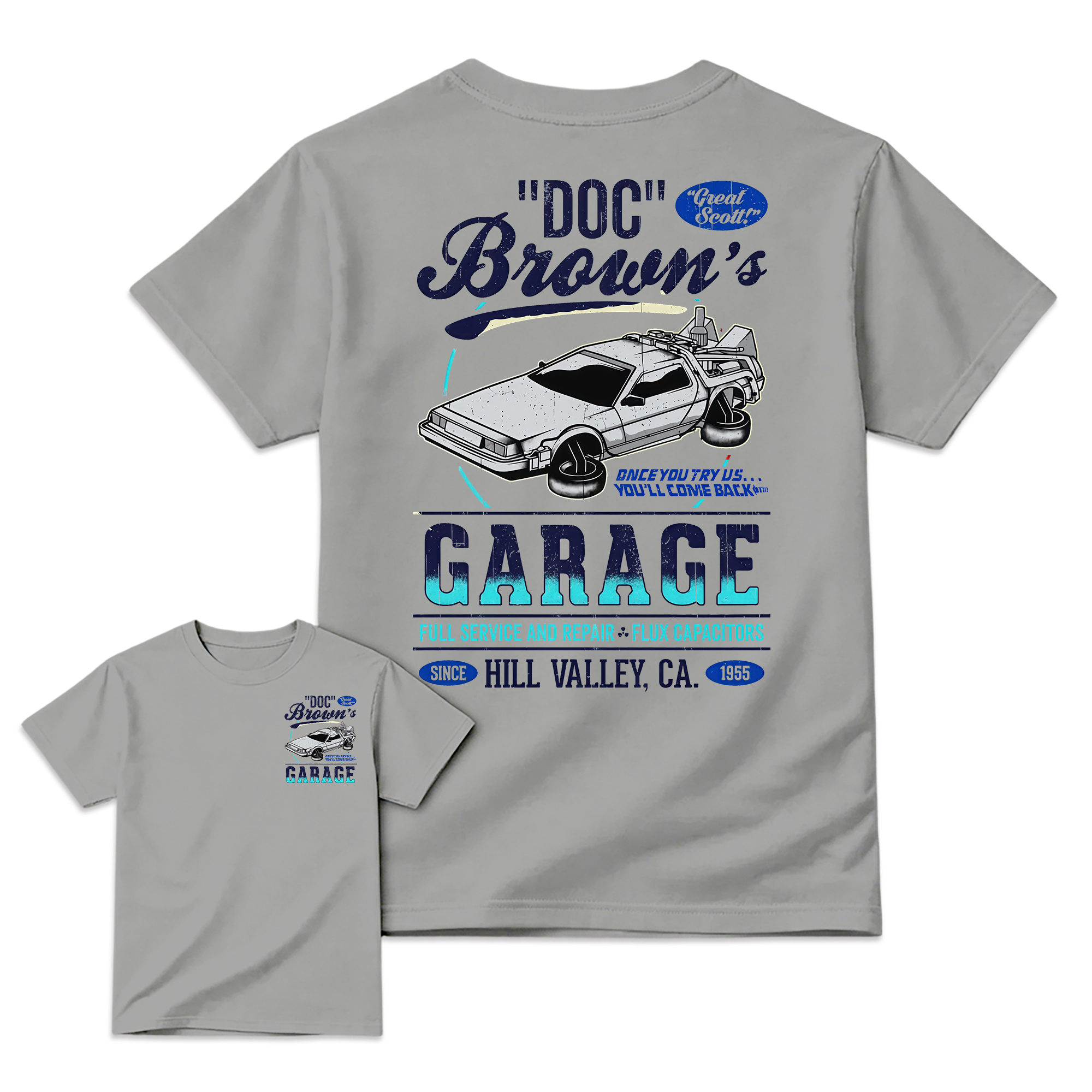 "Great Scott!" Doc Brown's Garage Time Machine Graphic T-Shirt