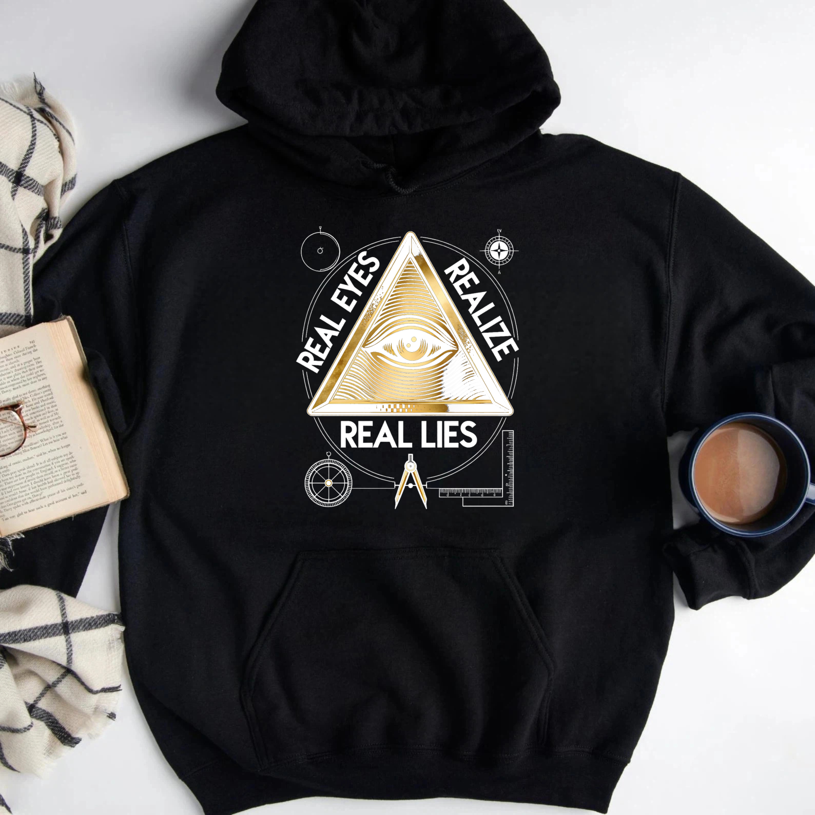 Dorawear™ Real Eyes Realize Real Lies Hoodie Black Eye Of Providence Pyramid Design Conspiracy Theory Sweatshirt Men Women Unisex Casual Wear-Dorawear
