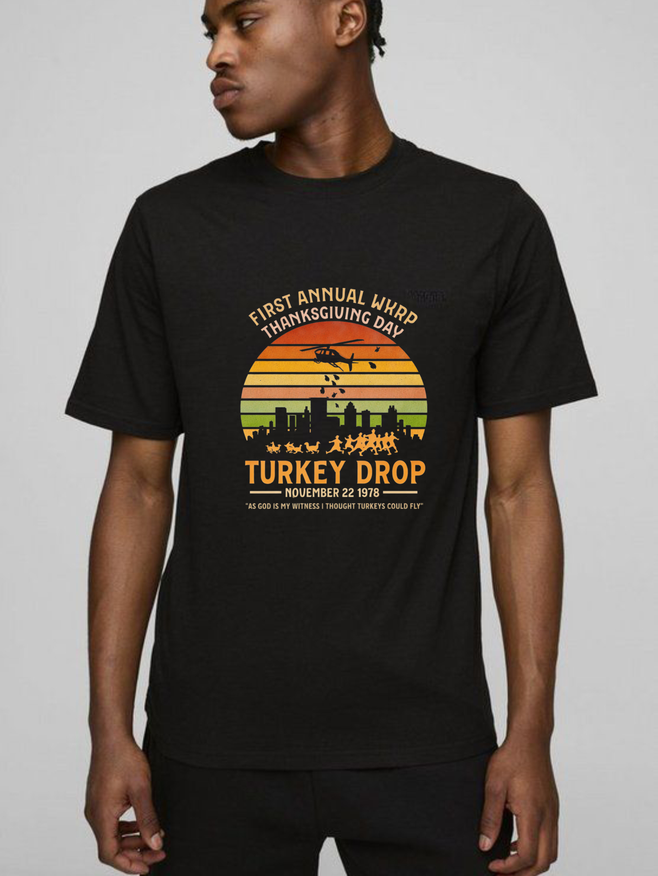 Dorawear™ First Annual Wkrp Thanksgiving Day Turkey Drop November 22 1978 Pure Cotton Short Sleeve T Shirt-Dorawear