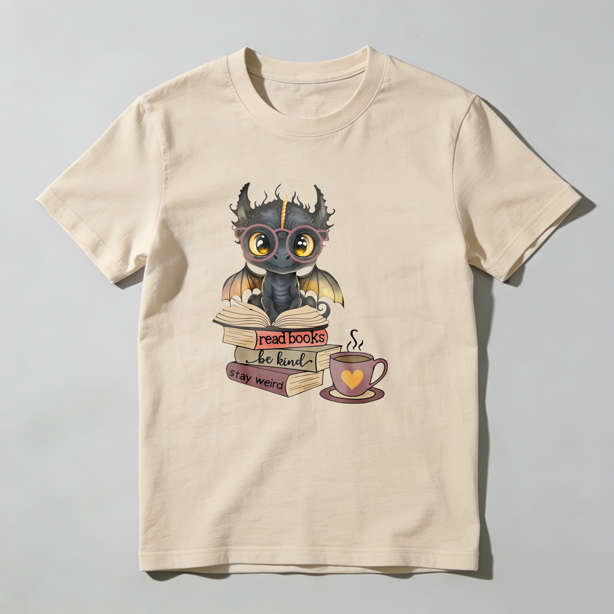 Dorawear™ Dragon Reading Book With Coffee Cup T Shirt