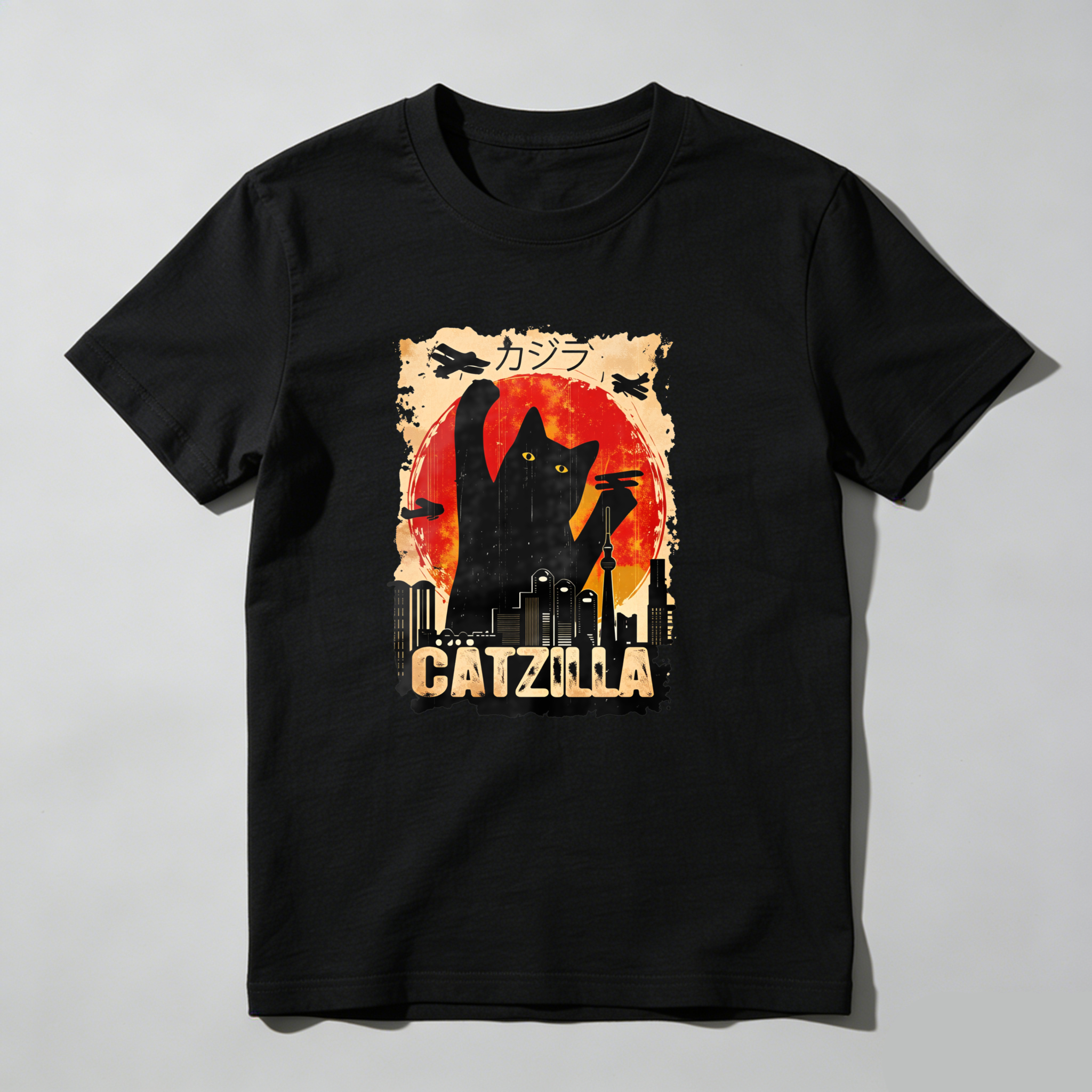 Catzilla Giant Cat Destroying City tshirt 100% cotton
