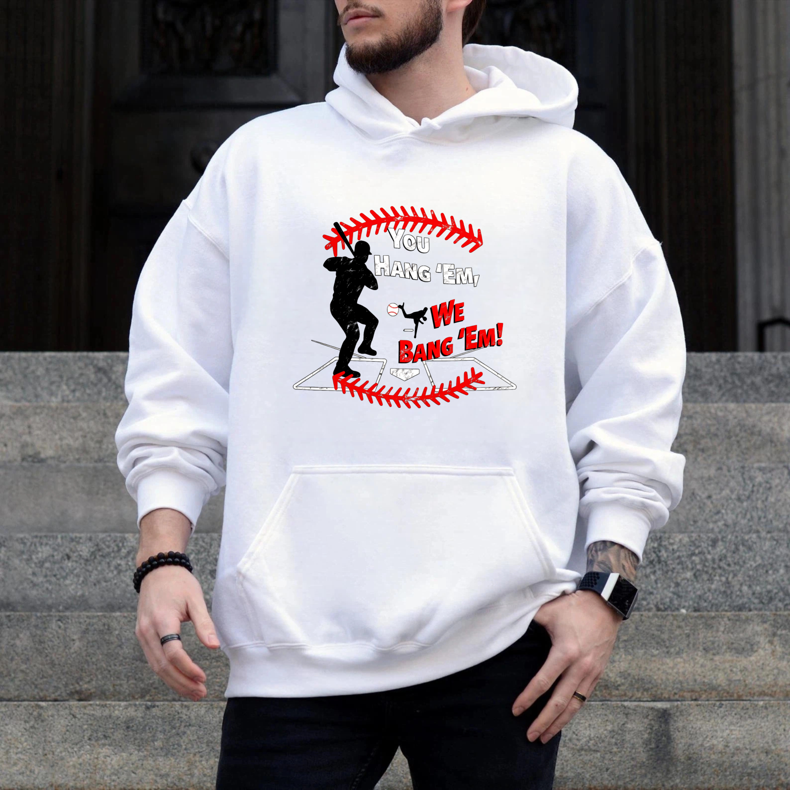 Dorawear™ You Hang Em We Bang Em Baseball Fan Hoodie For Men And Women Sports Gift Sweatshirt With Pocket And Drawstring Cap-Dorawear