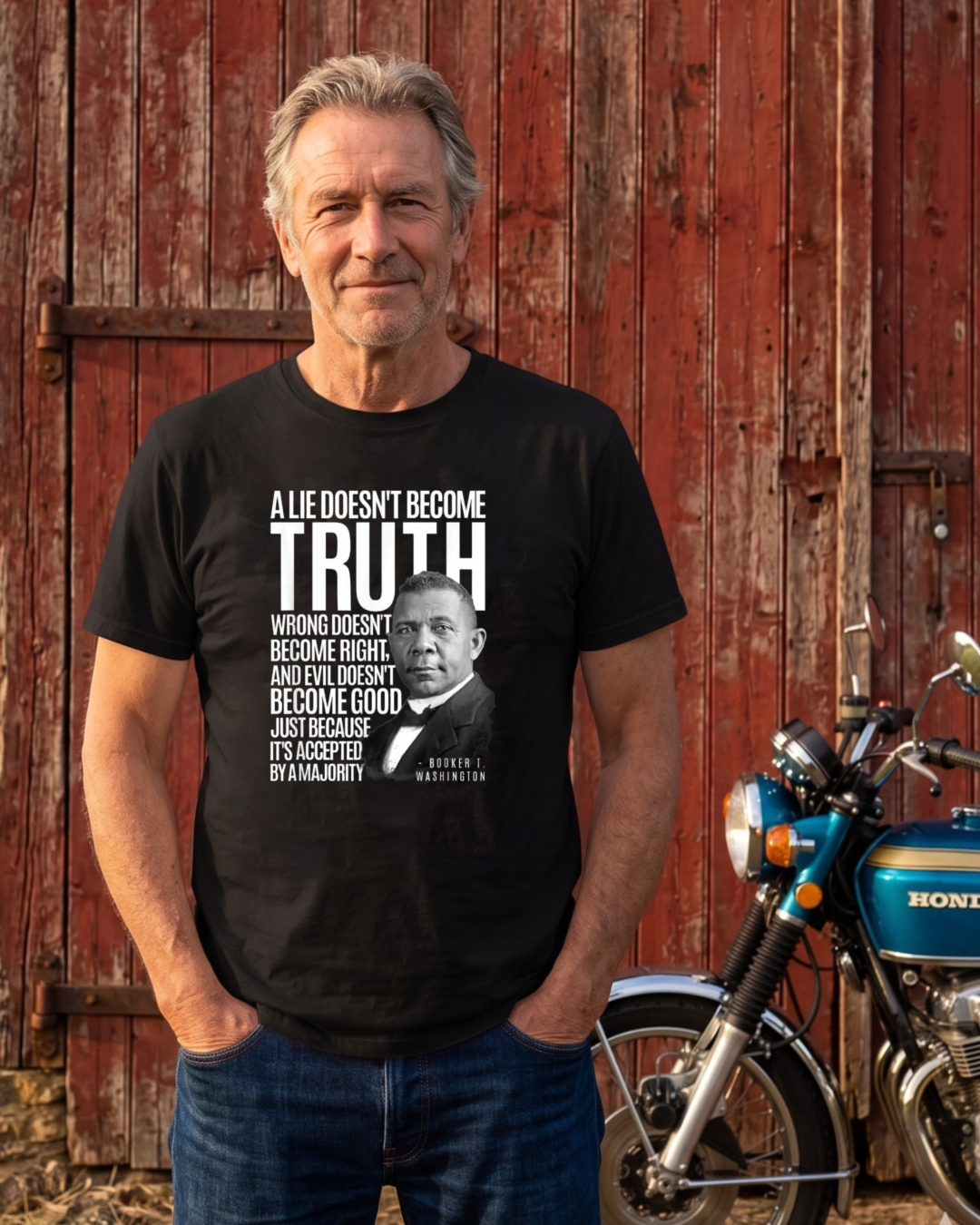 George Washington Quote A Lie Doesn't Become Truth Wrong Doesn't Become Right And Evil Doesn't Become Good Just Because Its Accepted By A Majority T-shirt