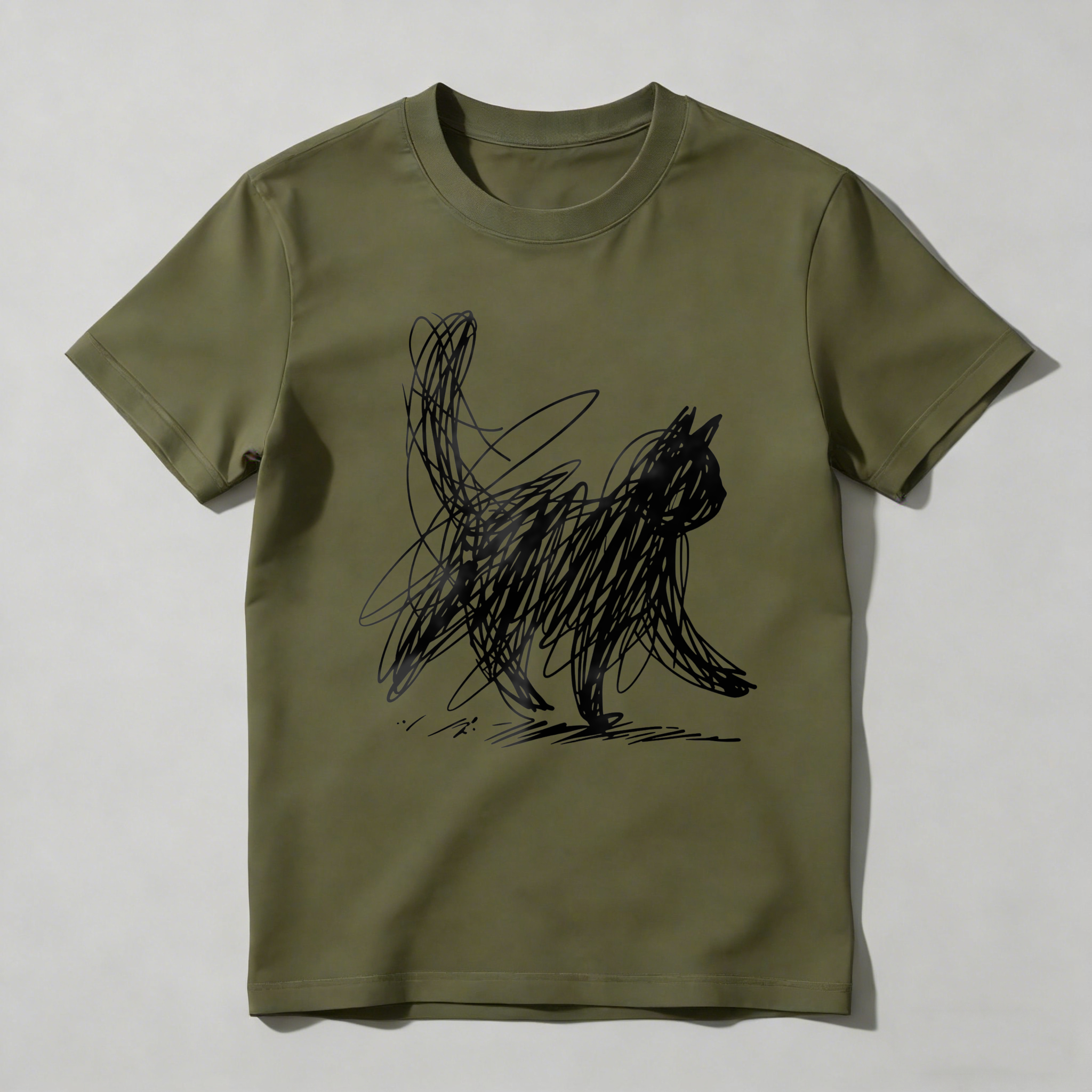 Dorawear™ Abstract Cat Sketch Art Design Print T Shirt
