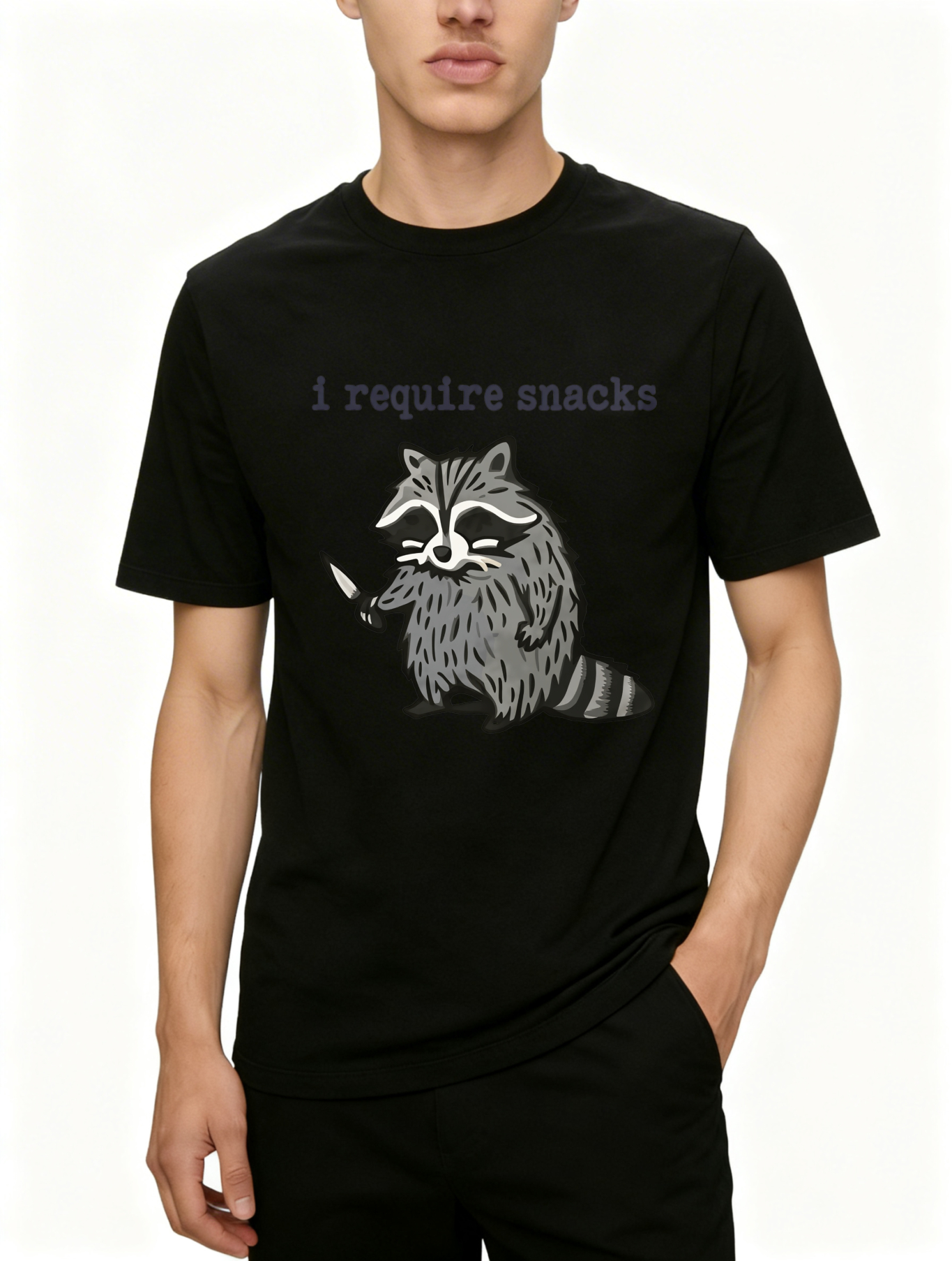 Dorawear™ Racoon Holding Knife With Text Above T Shirt