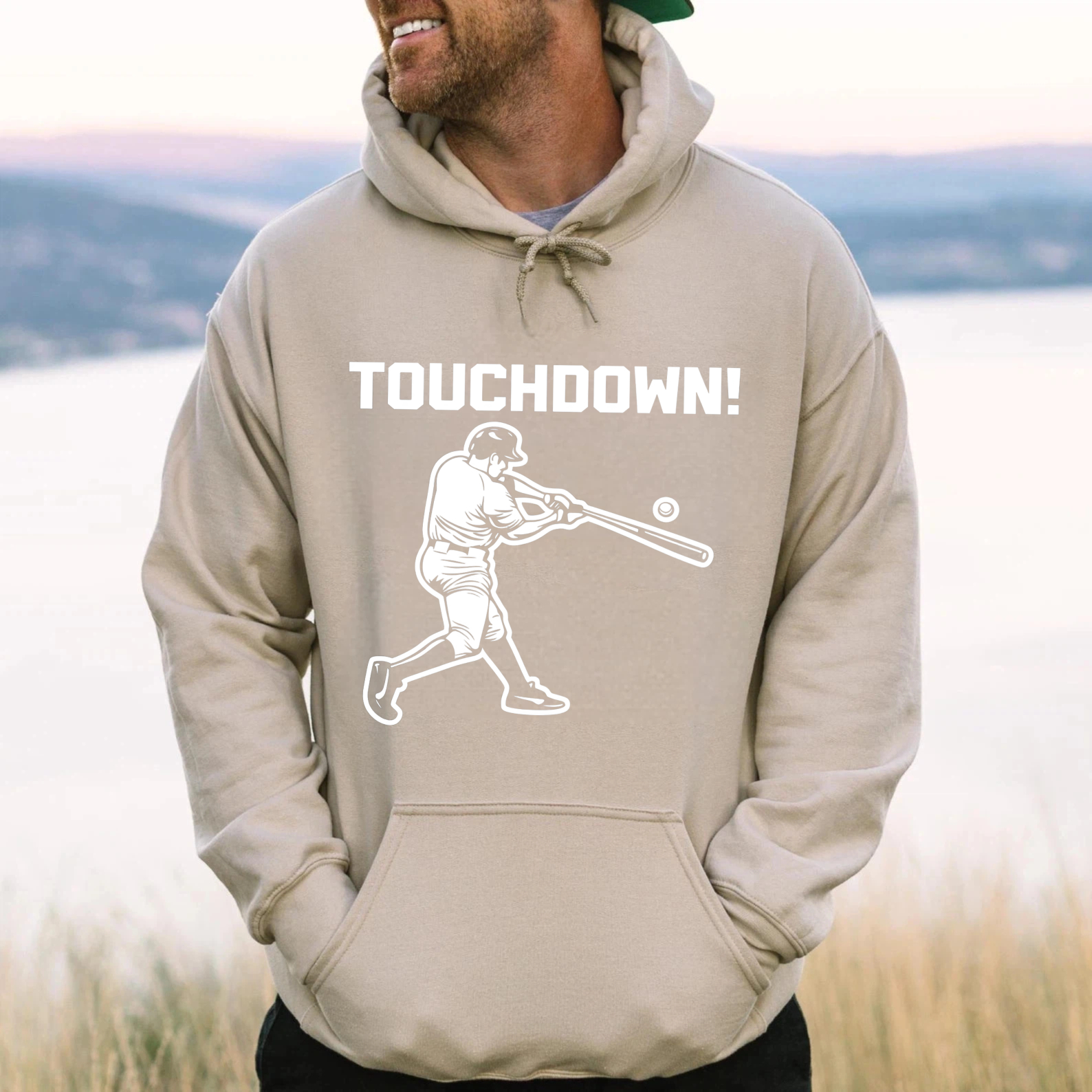 Dorawear™ Touchdown Baseball Player Hoodie Black Sweatshirt With Graphic Design For Sports Fans