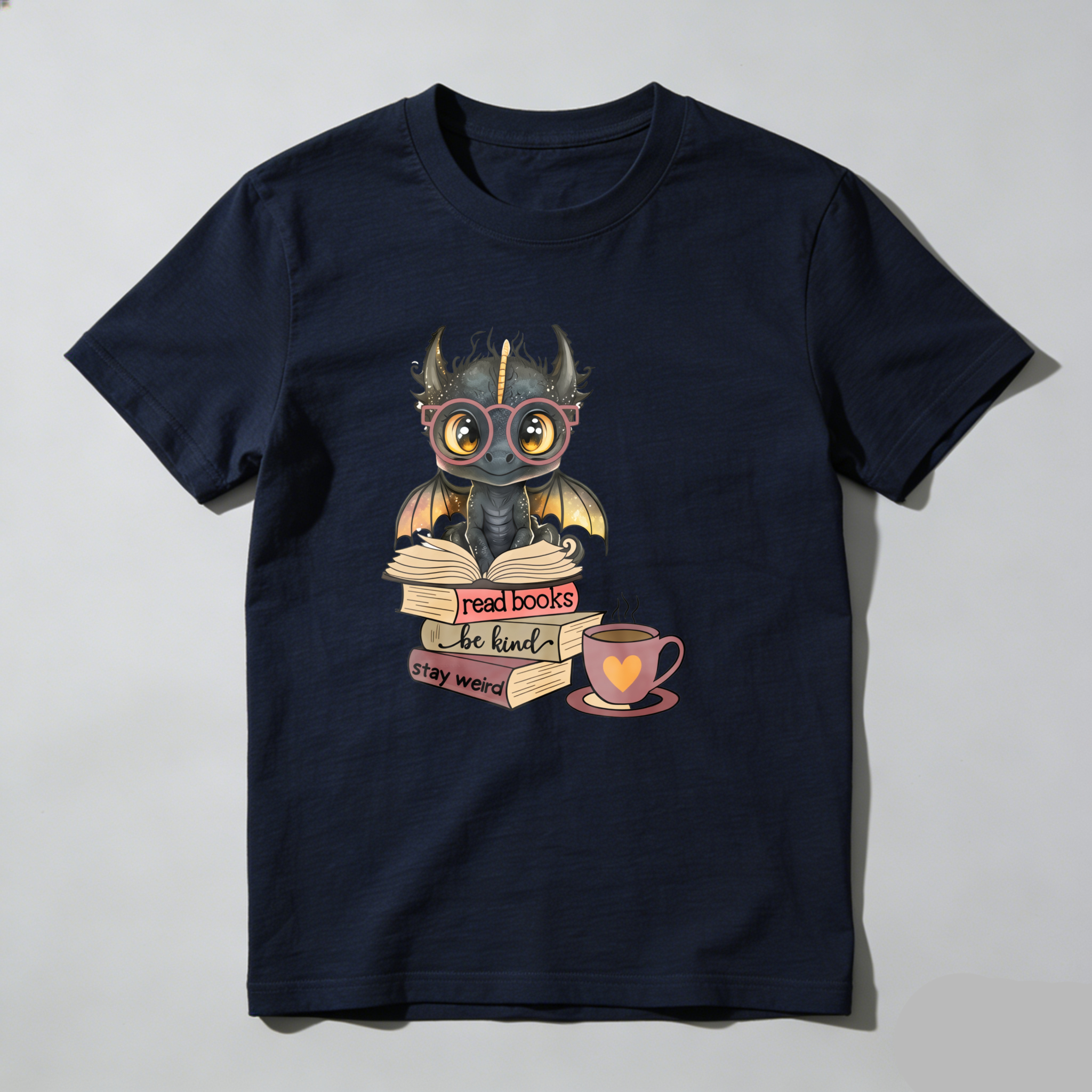 Dorawear™ Dragon With Books And Coffee Cup T Shirt
