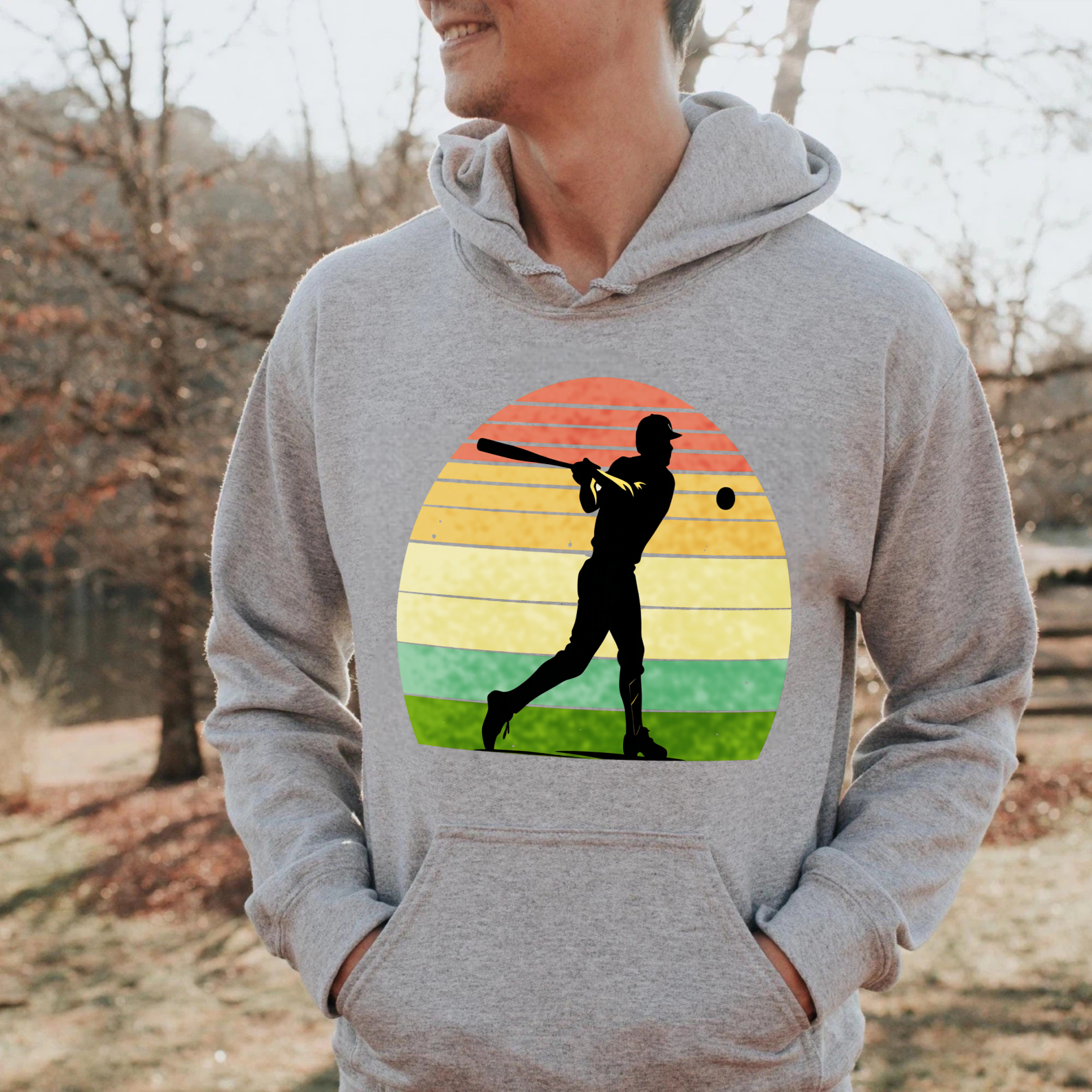 Dorawear™ Baseball Player Silhouette Vintage Sunset Design Hoodie Men Women Sport Casual Sweatshirt Unisex Streetwear Fashion Top-Dorawear