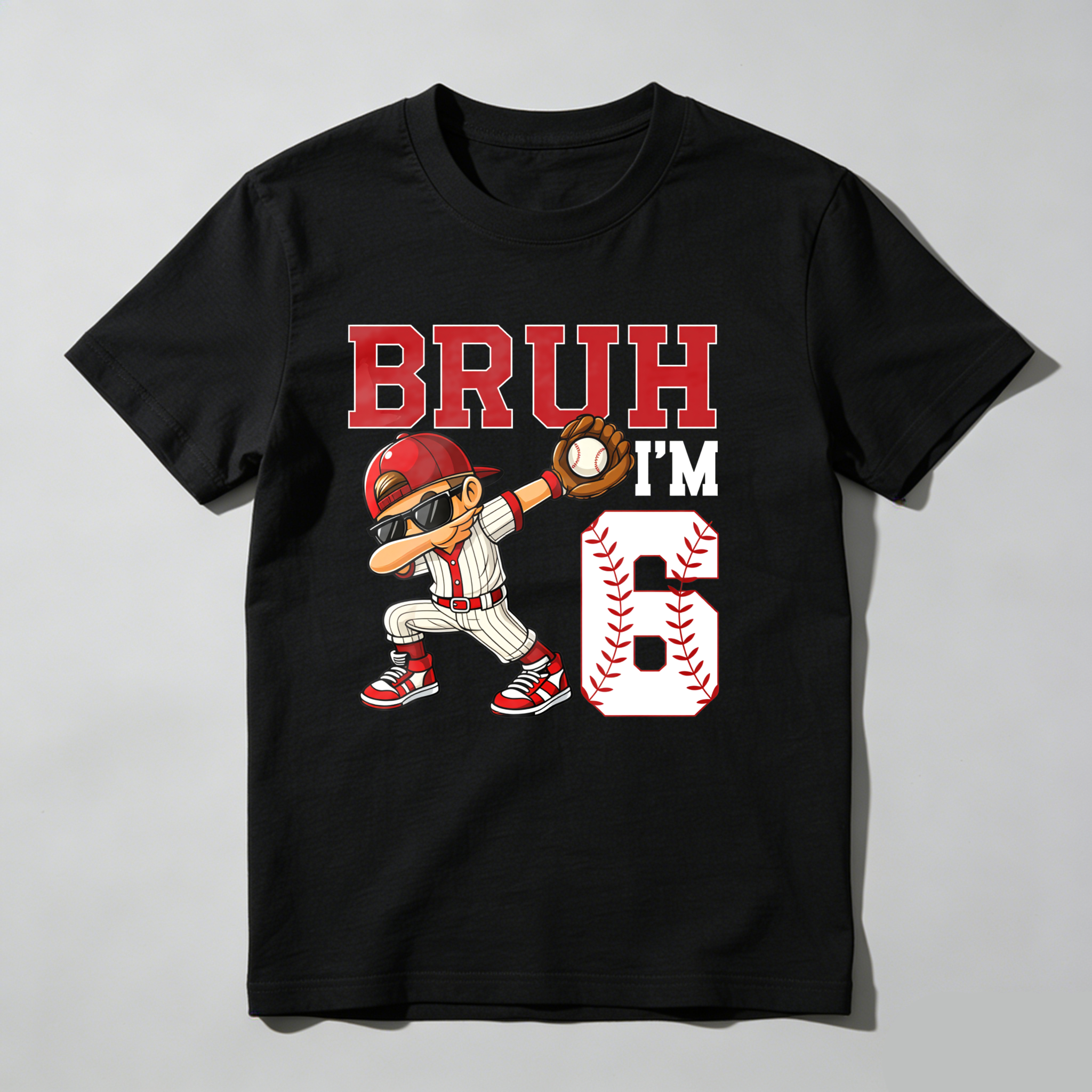 Dorawear™ Bruh I'm Six Baseball Player Cartoon T Shirt