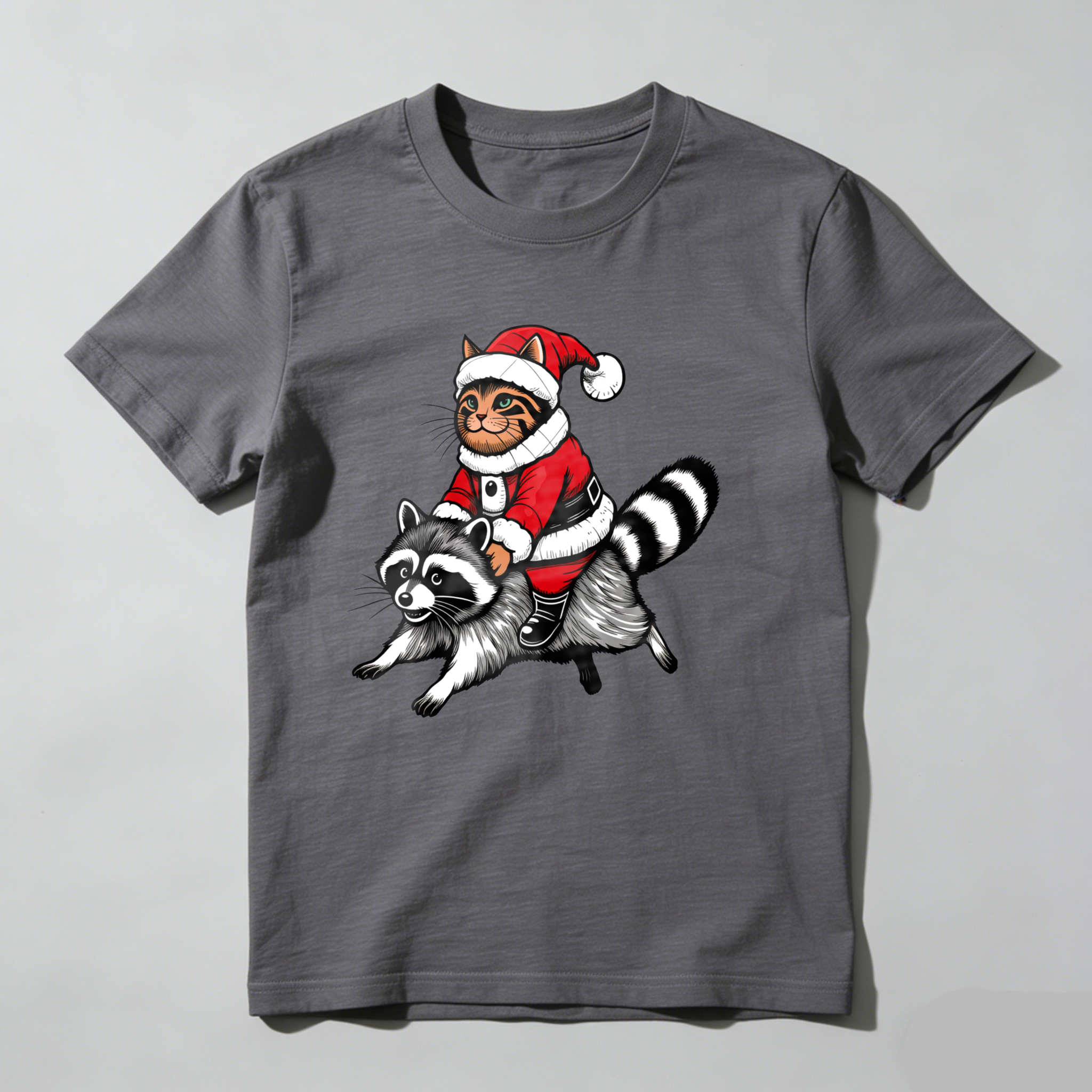 Dorawear™ Cat In Santa Suit Riding Raccoon T Shirt